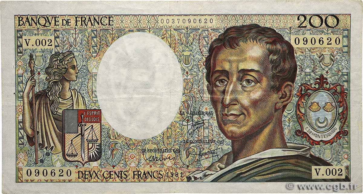 200 Francs MONTESQUIEU FRANCE  1981 F.70.01 F
