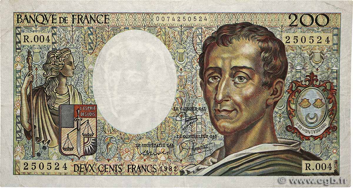 200 Francs MONTESQUIEU FRANCE  1981 F.70.01 B+