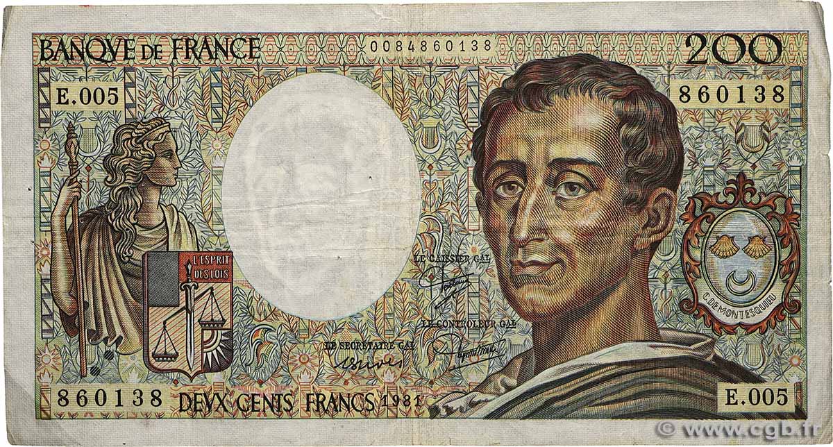 200 Francs MONTESQUIEU FRANCE  1981 F.70.01 B
