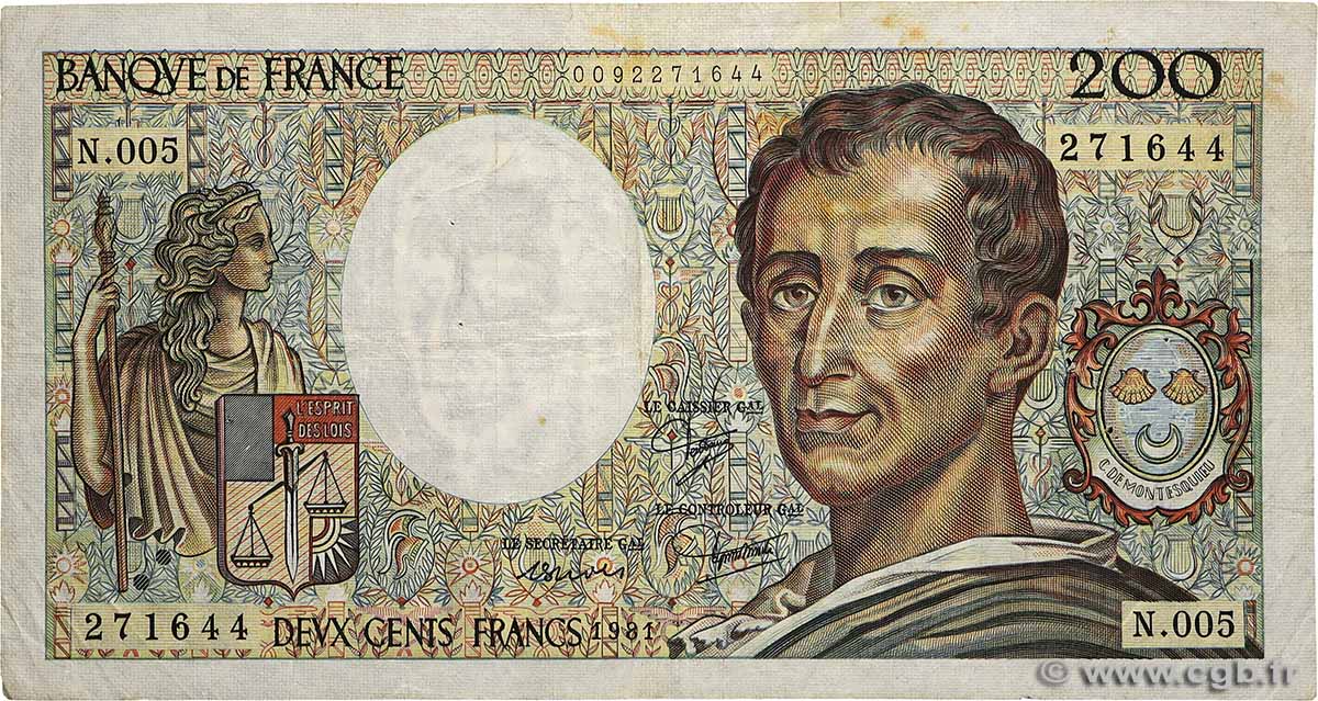 200 Francs MONTESQUIEU FRANCE  1981 F.70.01 B+