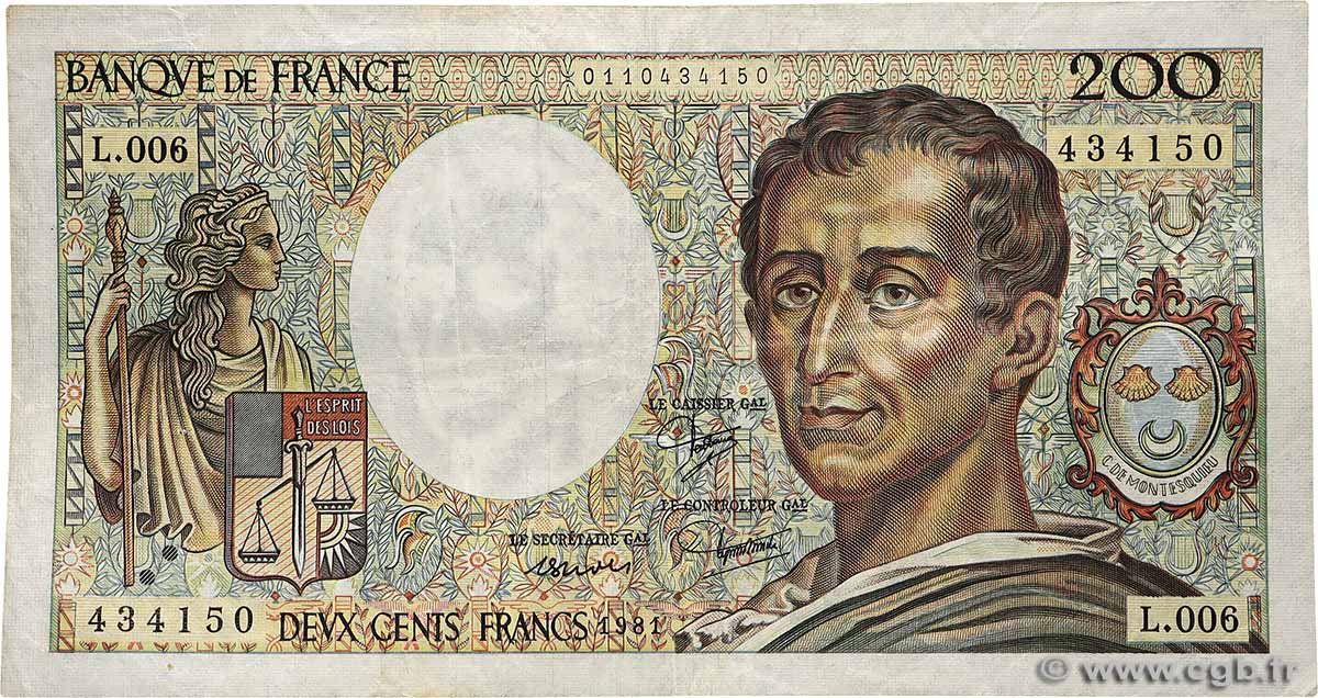 200 Francs MONTESQUIEU FRANCE  1981 F.70.01 TB