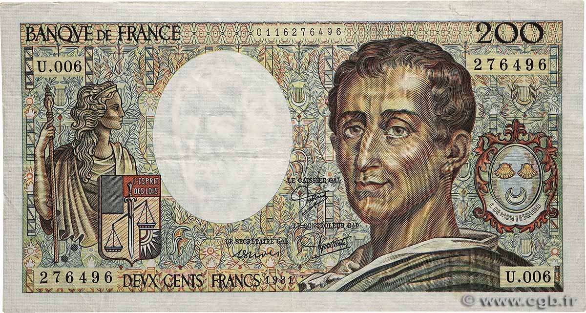 200 Francs MONTESQUIEU FRANCE  1981 F.70.01 TB