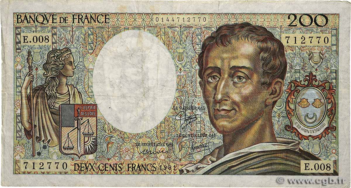 200 Francs MONTESQUIEU FRANCE  1981 F.70.01 B+
