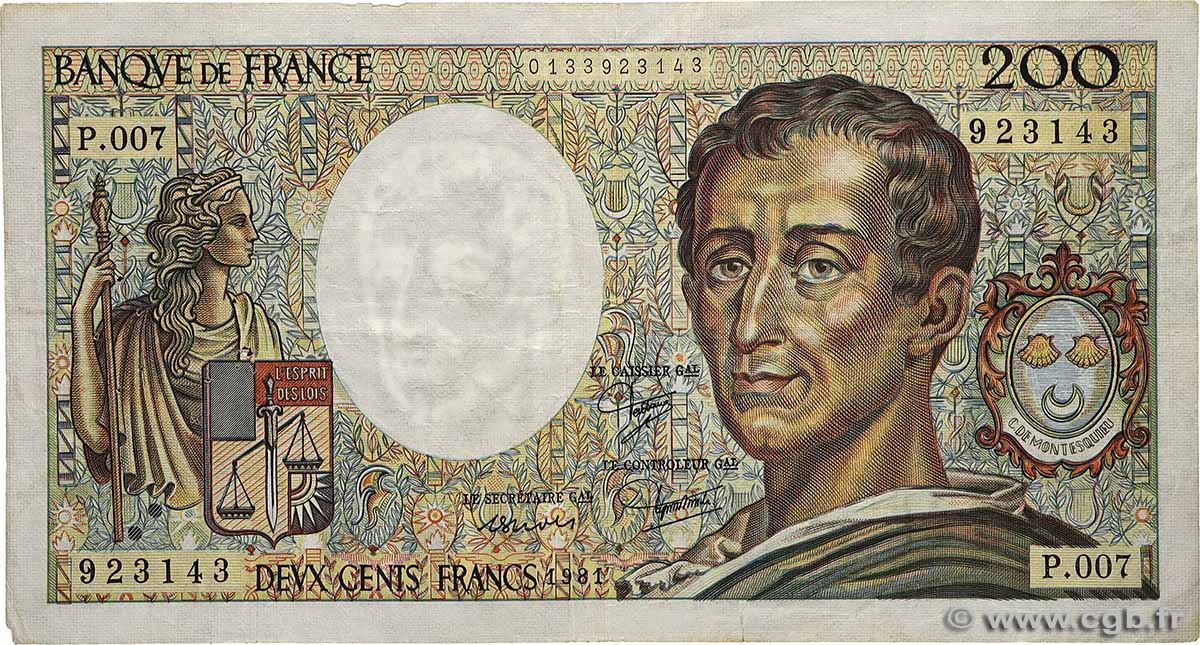 200 Francs MONTESQUIEU FRANCE  1981 F.70.01 TB