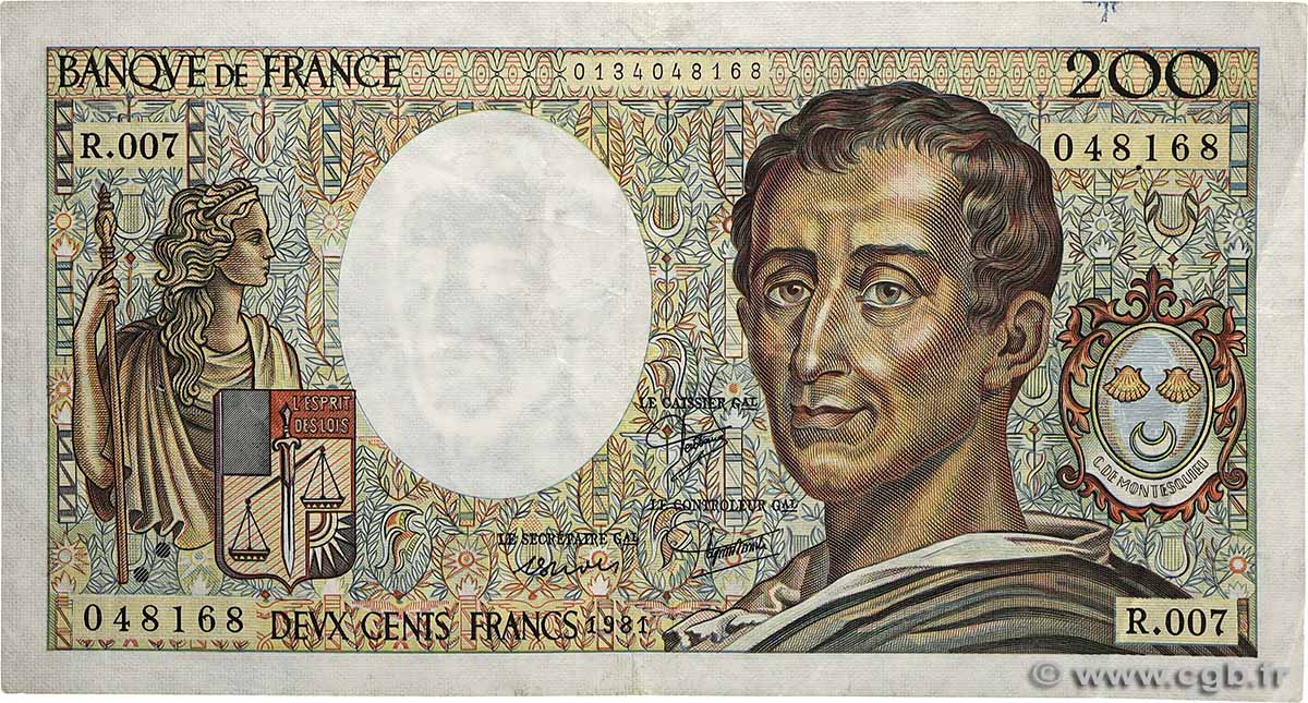 200 Francs MONTESQUIEU FRANCE  1981 F.70.01 TB