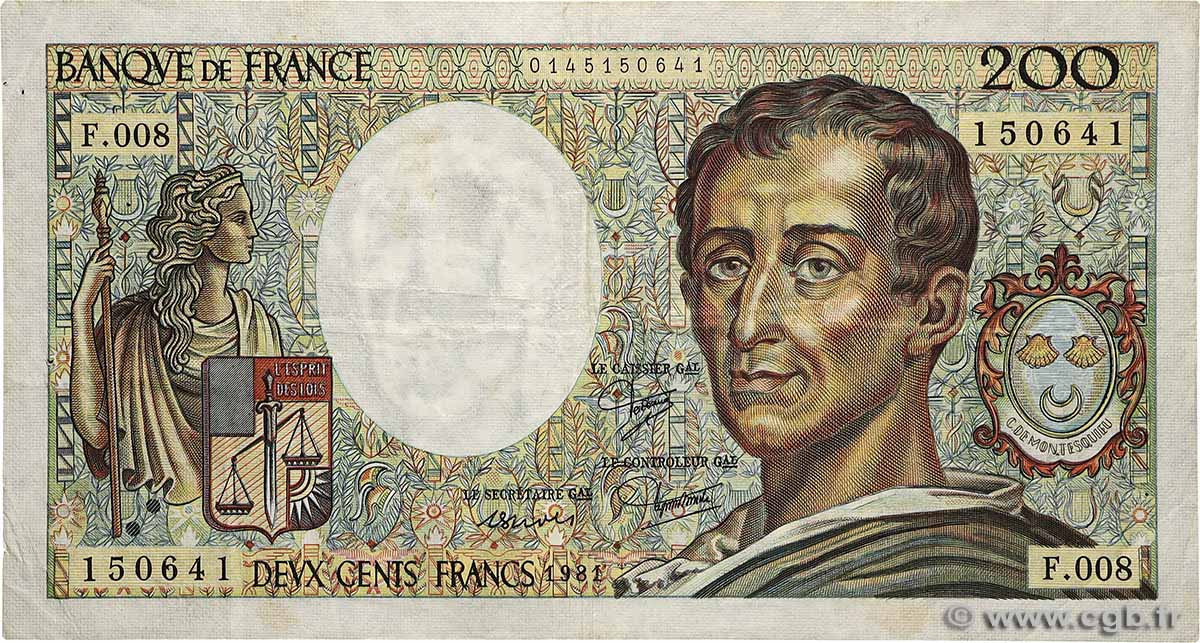 200 Francs MONTESQUIEU FRANCE  1981 F.70.01 F