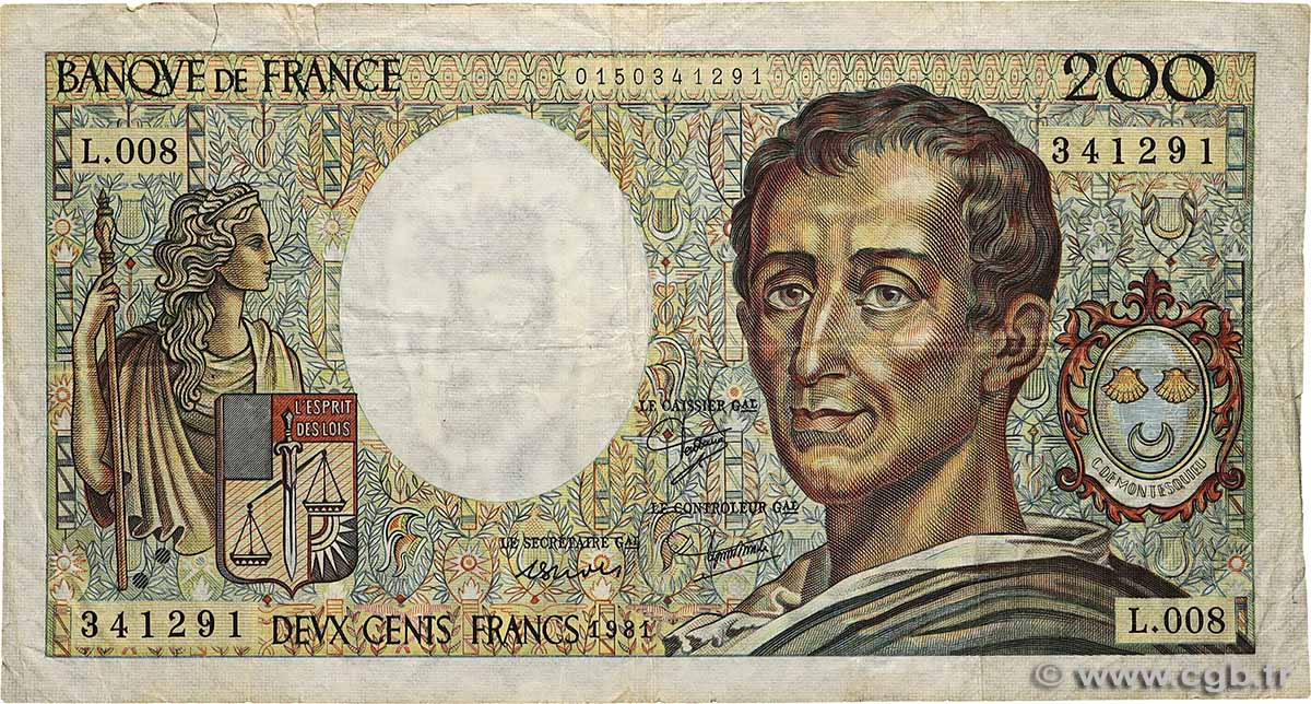 200 Francs MONTESQUIEU FRANCE  1981 F.70.01 B+