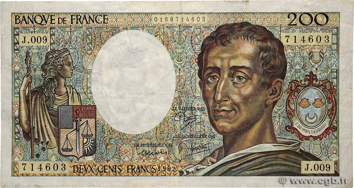 200 Francs MONTESQUIEU FRANCE  1981 F.70.01 TB