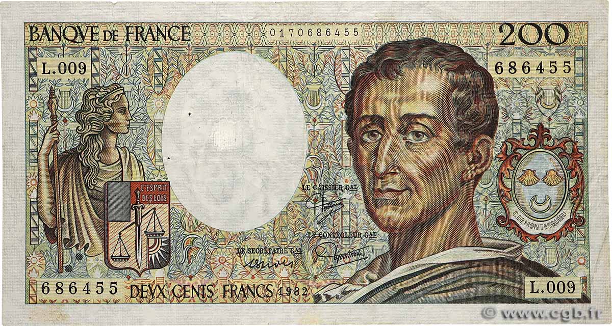 200 Francs MONTESQUIEU FRANCE  1982 F.70.02 TB