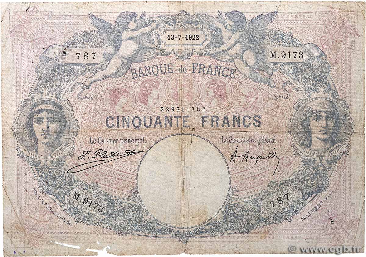 50 Francs BLEU ET ROSE FRANCE  1922 F.14.35 B