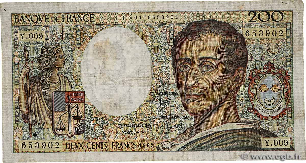 200 Francs MONTESQUIEU FRANCE  1982 F.70.02 B+