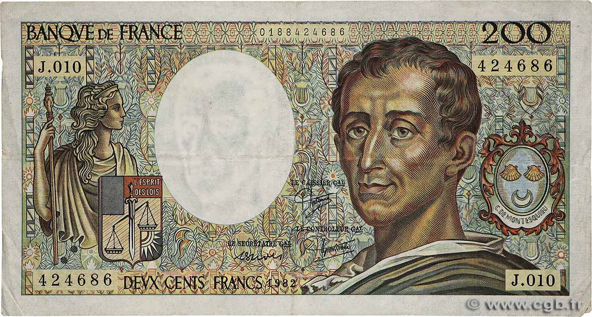 200 Francs MONTESQUIEU FRANCE  1982 F.70.02 TB