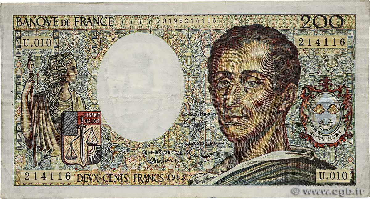 200 Francs MONTESQUIEU FRANCE  1982 F.70.02 TB