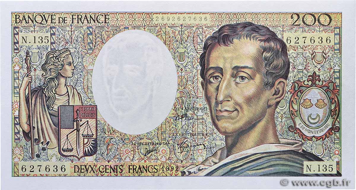 200 Francs MONTESQUIEU FRANCE  1992 F.70.12c SPL