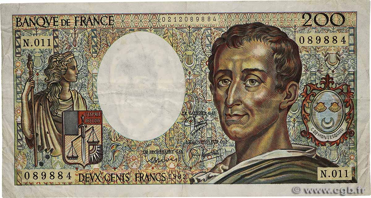 200 Francs MONTESQUIEU FRANCE  1982 F.70.02 TB