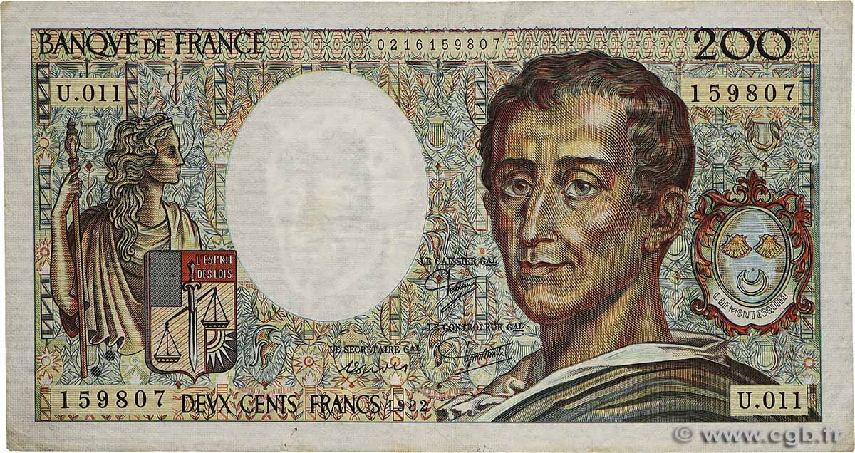 200 Francs MONTESQUIEU FRANCE  1982 F.70.02 TB