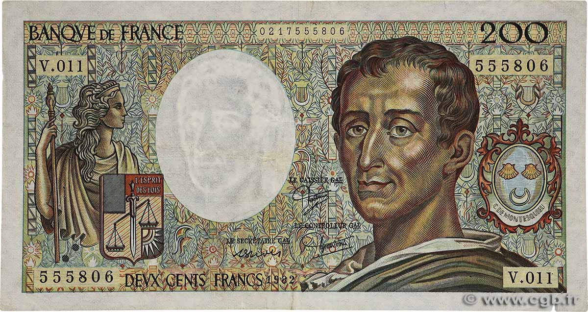 200 Francs MONTESQUIEU FRANCE  1982 F.70.02 TB