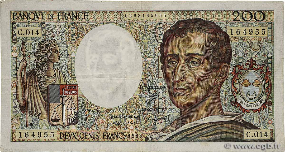 200 Francs MONTESQUIEU FRANCE  1983 F.70.03 TB