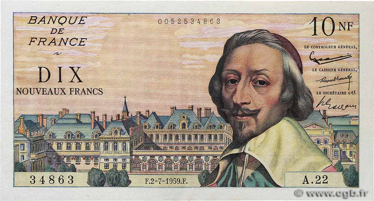 10 Nouveaux Francs RICHELIEU FRANCE  1959 F.57.02 TTB