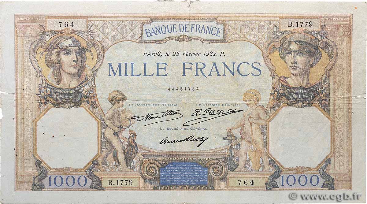 1000 Francs CÉRÈS ET MERCURE FRANCE  1932 F.37.07 B