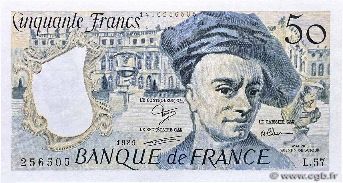 50 Francs QUENTIN DE LA TOUR FRANCE  1989 F.67.15 SPL+