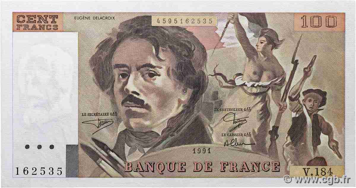 100 Francs DELACROIX imprimé en continu FRANKREICH  1991 F.69bis.03b2 VZ