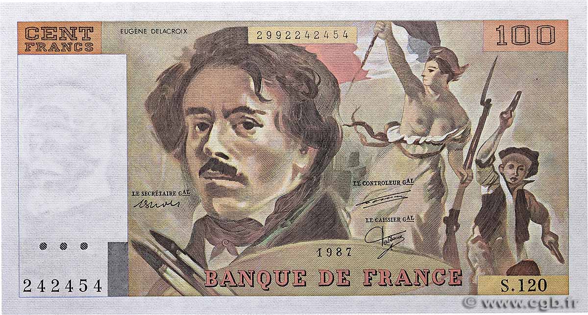 100 Francs DELACROIX modifié FRANKREICH  1987 F.69.11 fST+