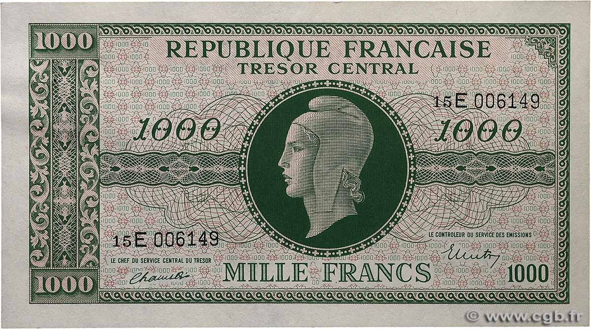 1000 Francs MARIANNE THOMAS DE LA RUE FRANCE  1945 VF.13.02 SPL