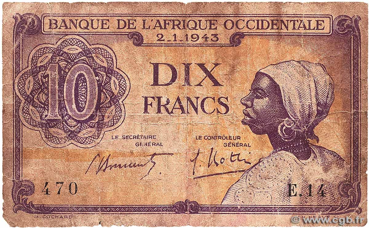 10 Francs AFRIQUE OCCIDENTALE FRANÇAISE (1895-1958)  1943 P.29 pr.B