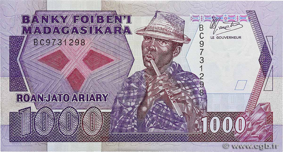 1000 Francs - 200 Ariary MADAGASKAR  1988 P.072a VZ