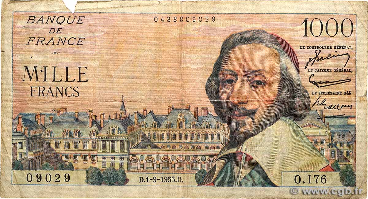 1000 Francs RICHELIEU FRANCE  1955 F.42.15 G