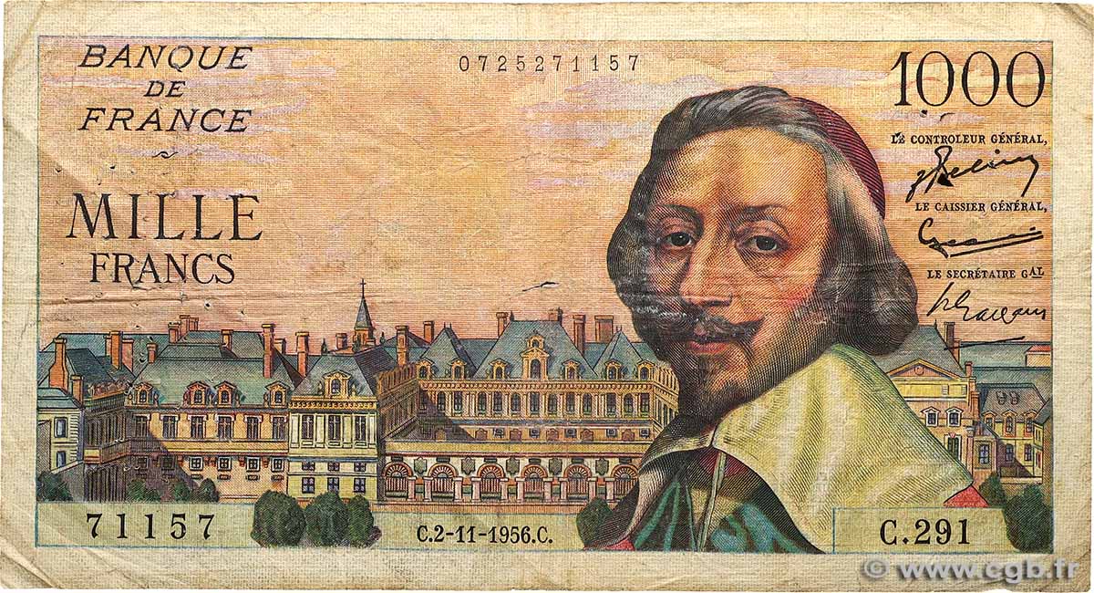 1000 Francs RICHELIEU FRANCE  1956 F.42.23 B