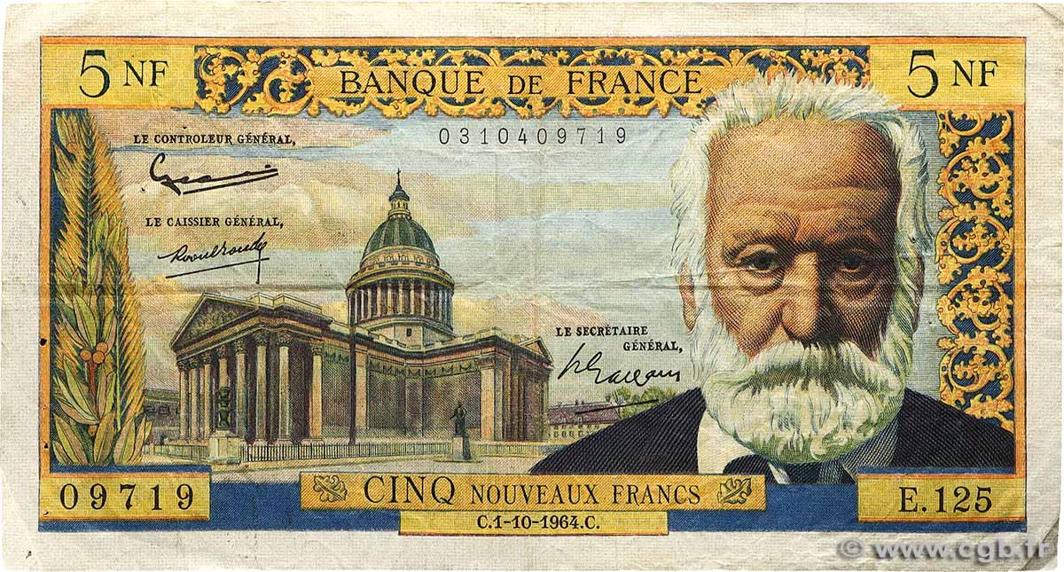 5 Nouveaux Francs VICTOR HUGO FRANKREICH  1964 F.56.16 fS