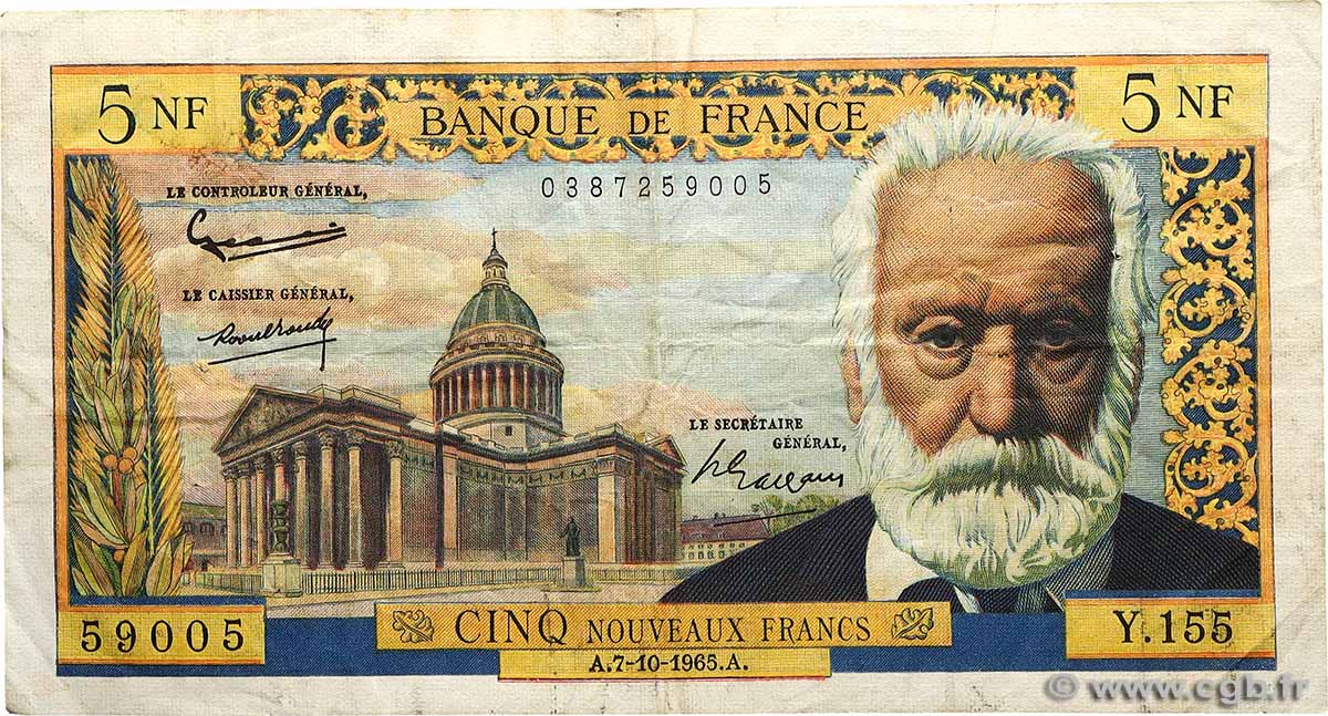 5 Nouveaux Francs VICTOR HUGO FRANKREICH  1965 F.56.20 S