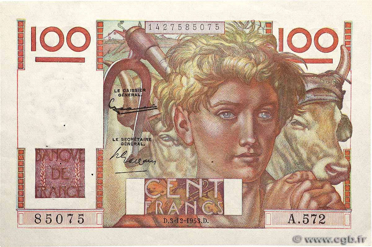 100 Francs JEUNE PAYSAN FRANCE  1953 F.28.40 TTB+