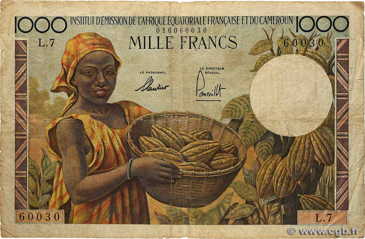1000 Francs tpe 1957 IE AFRIQUE ÉQUATORIALE FRANÇAISE  1957 A.143a B+