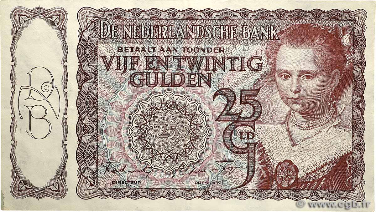 25 Gulden NETHERLANDS  1944 P.060 XF
