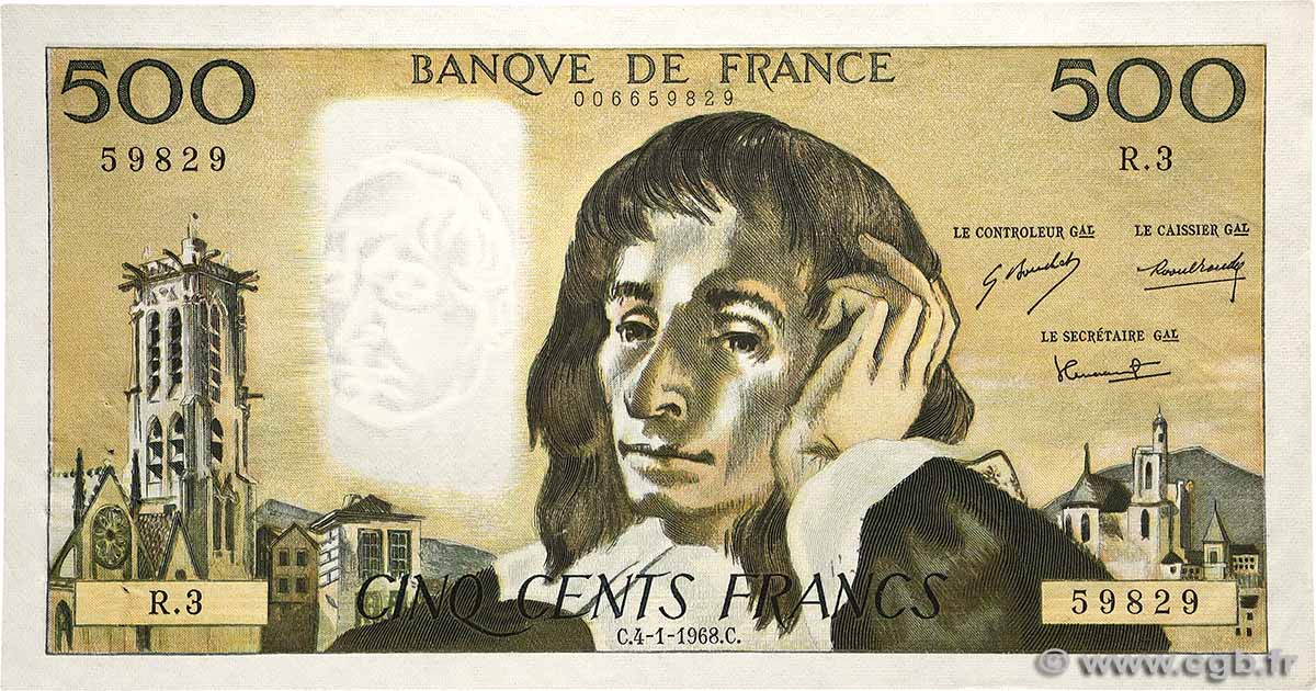 500 Francs PASCAL FRANCE  1968 F.71.01 XF-