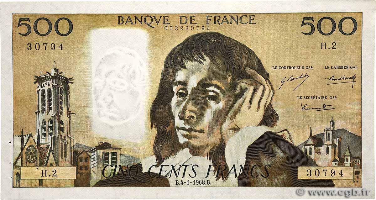 500 Francs PASCAL FRANCE  1968 F.71.01 XF
