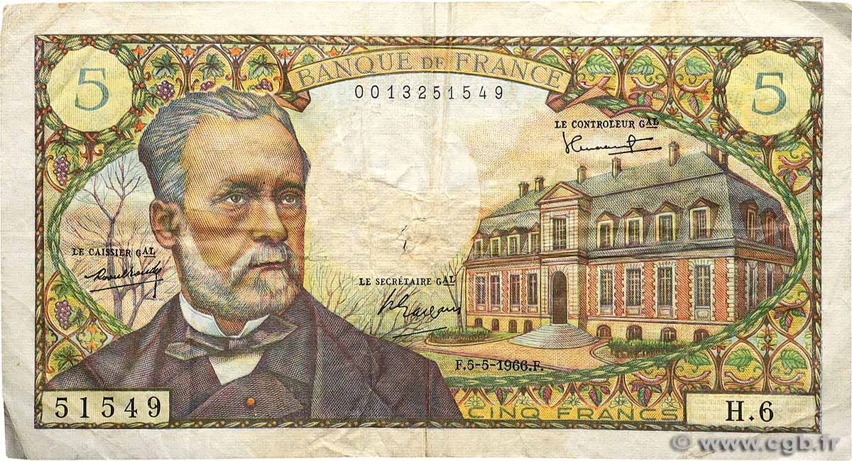 5 Francs PASTEUR FRANCE  1966 F.61.01 F