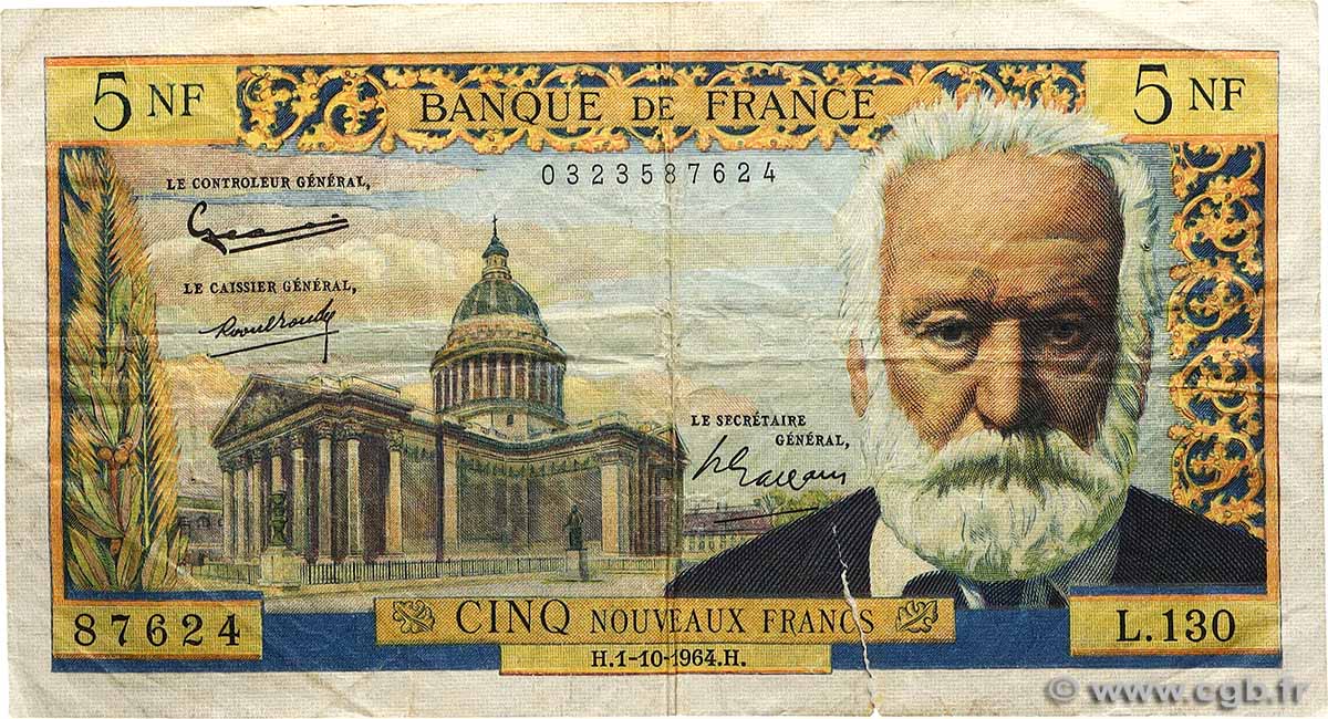 5 Nouveaux Francs VICTOR HUGO FRANKREICH  1964 F.56.16 S