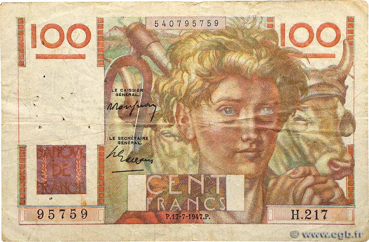 100 Francs JEUNE PAYSAN FRANCE  1947 F.28.15 F