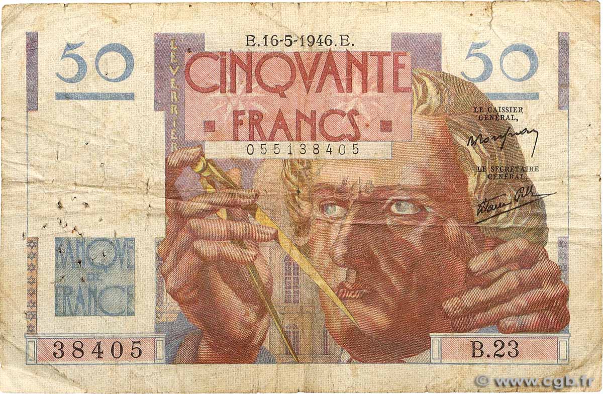 50 Francs LE VERRIER FRANCE  1946 F.20.04 VG