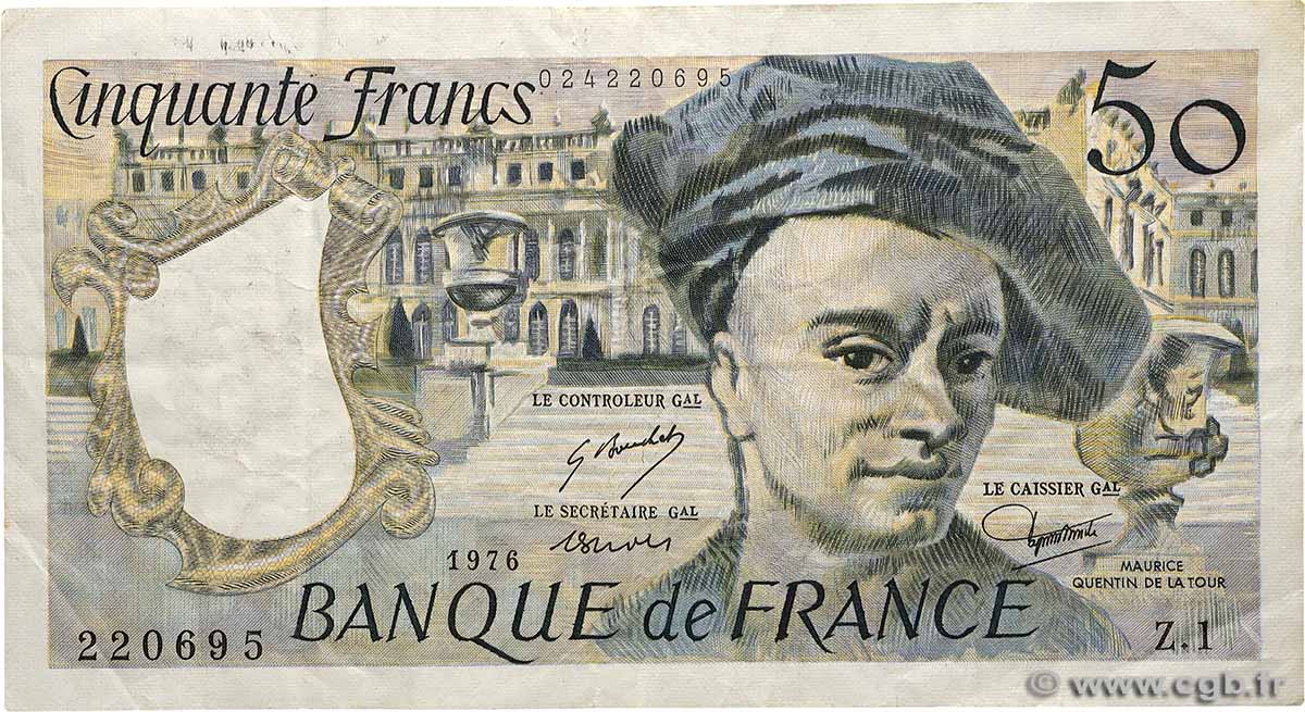 50 Francs QUENTIN DE LA TOUR FRANCE  1976 F.67.01 TB+