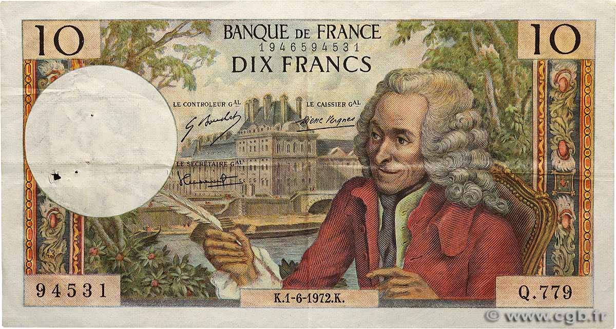 10 Francs VOLTAIRE FRANCE  1972 F.62.56 F+