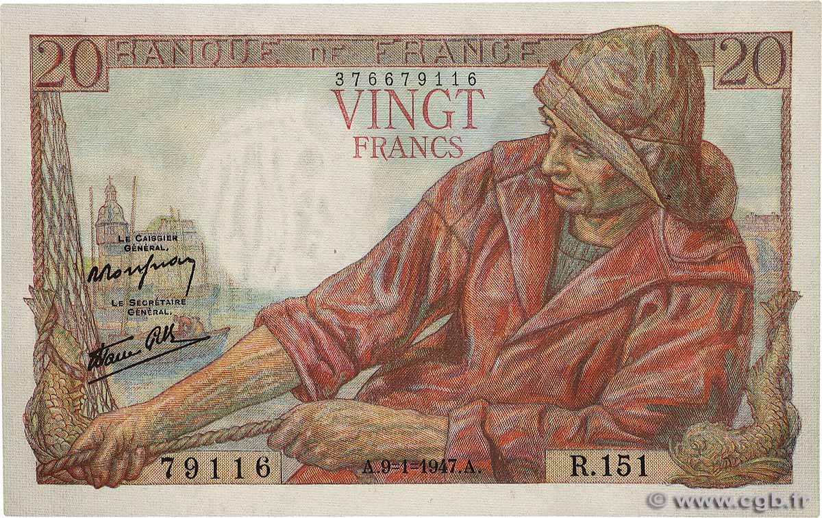 20 Francs PÊCHEUR FRANKREICH  1947 F.13.11 fST+