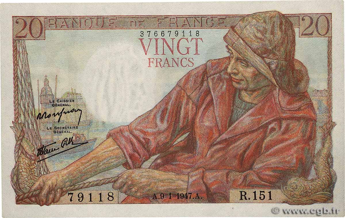 20 Francs PÊCHEUR FRANKREICH  1947 F.13.11 fST+