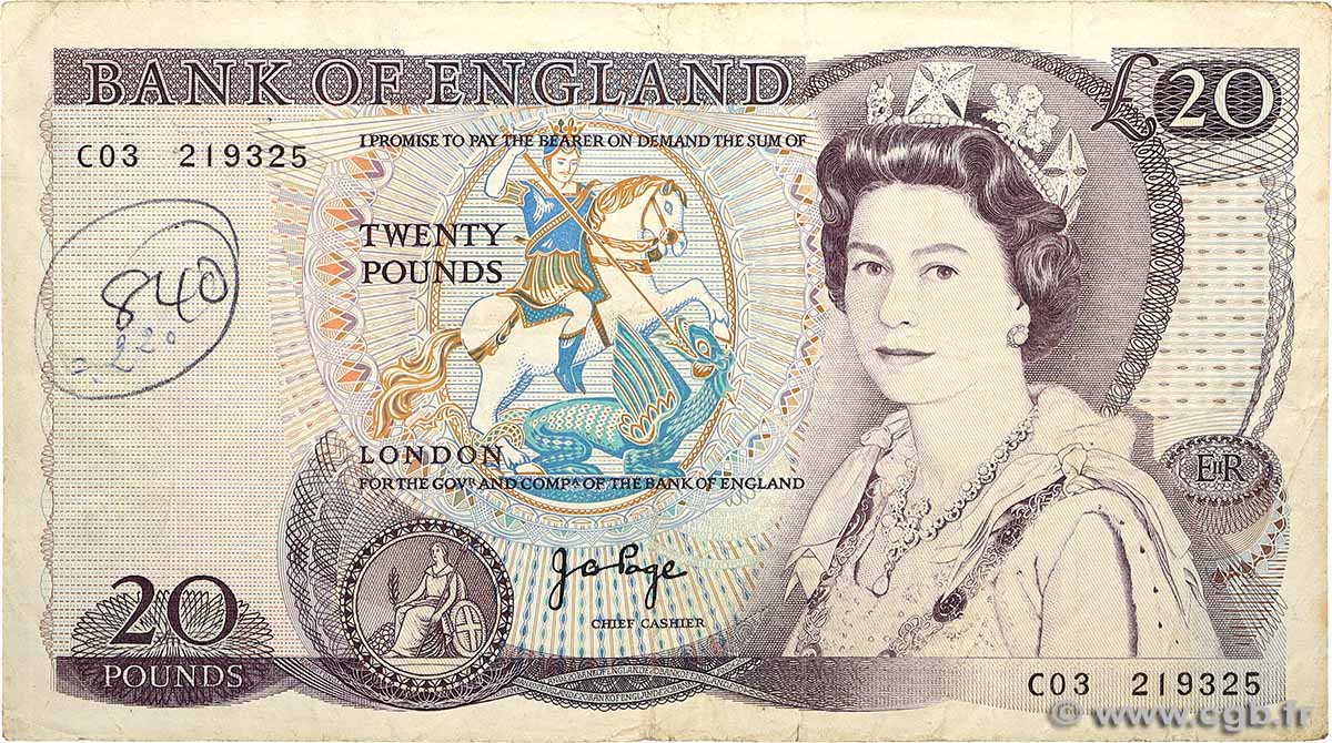 20 Pounds ENGLAND  1970 P.380b F