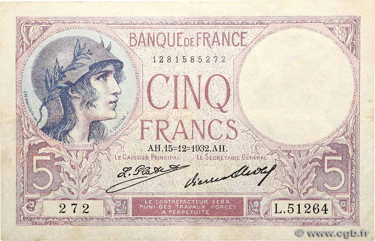 5 Francs FEMME CASQUÉE FRANCE  1932 F.03.16 VF-