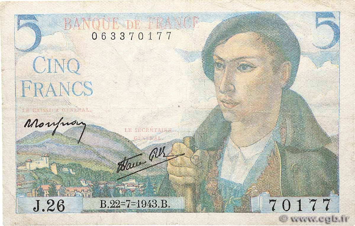 5 Francs BERGER FRANCE  1943 F.05.02 F